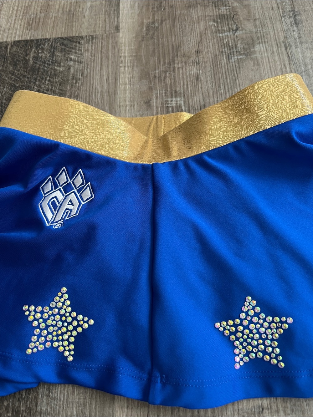 Cheer Athletics gold and royal blue skort with rhinestone stars size Youth L - Picture 15 of 16